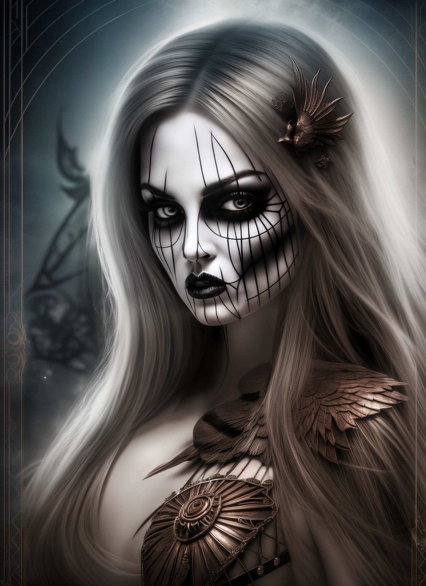 best quality,ultra-detailed,realistic,portrait, dark environment,throne,pompous, lady of the night,evil skeletons, candlelight,haunting atmosphere,shadowy figures, deep shadows,mysterious aura,ominous presence, sinister vibe,enchanted throne,nighttime scene, dark color palette,menacing atmosphere, elegant and regal costume,ominous energy, subtle glow,hauntingly beautiful,graceful pose, skeletal figures,creepy environment,dark ambiance, sinister eyes,brooding expression,dramatic lighting, eerie atmosphere,spooky aesthetic,forbidding presence, gothic vibes,intense gaze,haunting surroundings, dark queen,mysterious setting,dark fantasy ambiance, hauntingly mesmerizing,enchanted darkness, supernatural elements,creeping shadows,macabre scene, gloomy environment,foreboding mood,mystical setting, enchanted realm,ethereal beauty,evil presence, unearthly atmosphere,haunting composition, sinister vibes,menacing energy,ominous ambiance, blood-red color accents,dramatic backdrop, dark aura,spooky throne room,dark queen's domain, ominous undertones,sinister elegance, chilling vibe,shadowy details,mysterious queen, eerie presence,macabre details,ghostly figures, sinister allure,mesmerizing darkness,gothic elegance, whispering shadows,forbidding atmosphere, captivating gaze,dark queen's power,threatening aura, hauntingly powerful,nightmarish scene,creepy shadows. --auto --s2