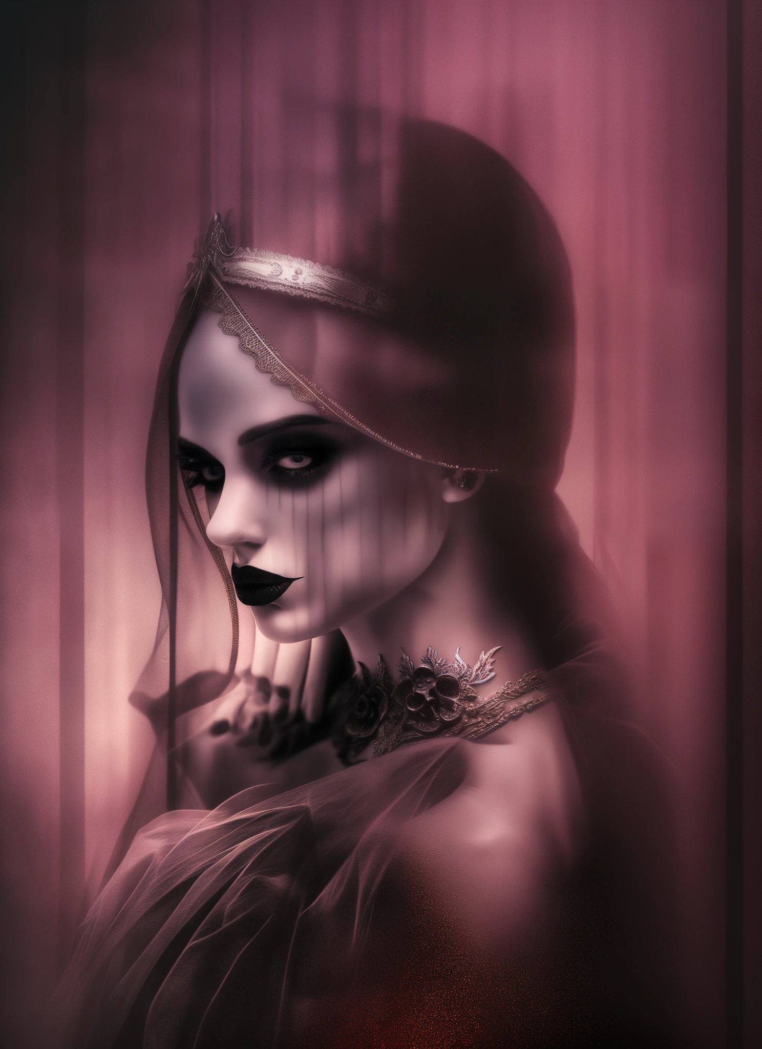 best quality,ultra-detailed,realistic,portrait, dark environment,throne,pompous, lady of the night,evil skeletons, candlelight,haunting atmosphere,shadowy figures, deep shadows,mysterious aura,ominous presence, sinister vibe,enchanted throne,nighttime scene, dark color palette,menacing atmosphere, elegant and regal costume,ominous energy, subtle glow,hauntingly beautiful,graceful pose, skeletal figures,creepy environment,dark ambiance, sinister eyes,brooding expression,dramatic lighting, eerie atmosphere,spooky aesthetic,forbidding presence, gothic vibes,intense gaze,haunting surroundings, dark queen,mysterious setting,dark fantasy ambiance, hauntingly mesmerizing,enchanted darkness, supernatural elements,creeping shadows,macabre scene, gloomy environment,foreboding mood,mystical setting, enchanted realm,ethereal beauty,evil presence, unearthly atmosphere,haunting composition, sinister vibes,menacing energy,ominous ambiance, blood-red color accents,dramatic backdrop, dark aura,spooky throne room,dark queen's domain, ominous undertones,sinister elegance, chilling vibe,shadowy details,mysterious queen, eerie presence,macabre details,ghostly figures, sinister allure,mesmerizing darkness,gothic elegance, whispering shadows,forbidding atmosphere, captivating gaze,dark queen's power,threatening aura, hauntingly powerful,nightmarish scene,creepy shadows. --auto --s2