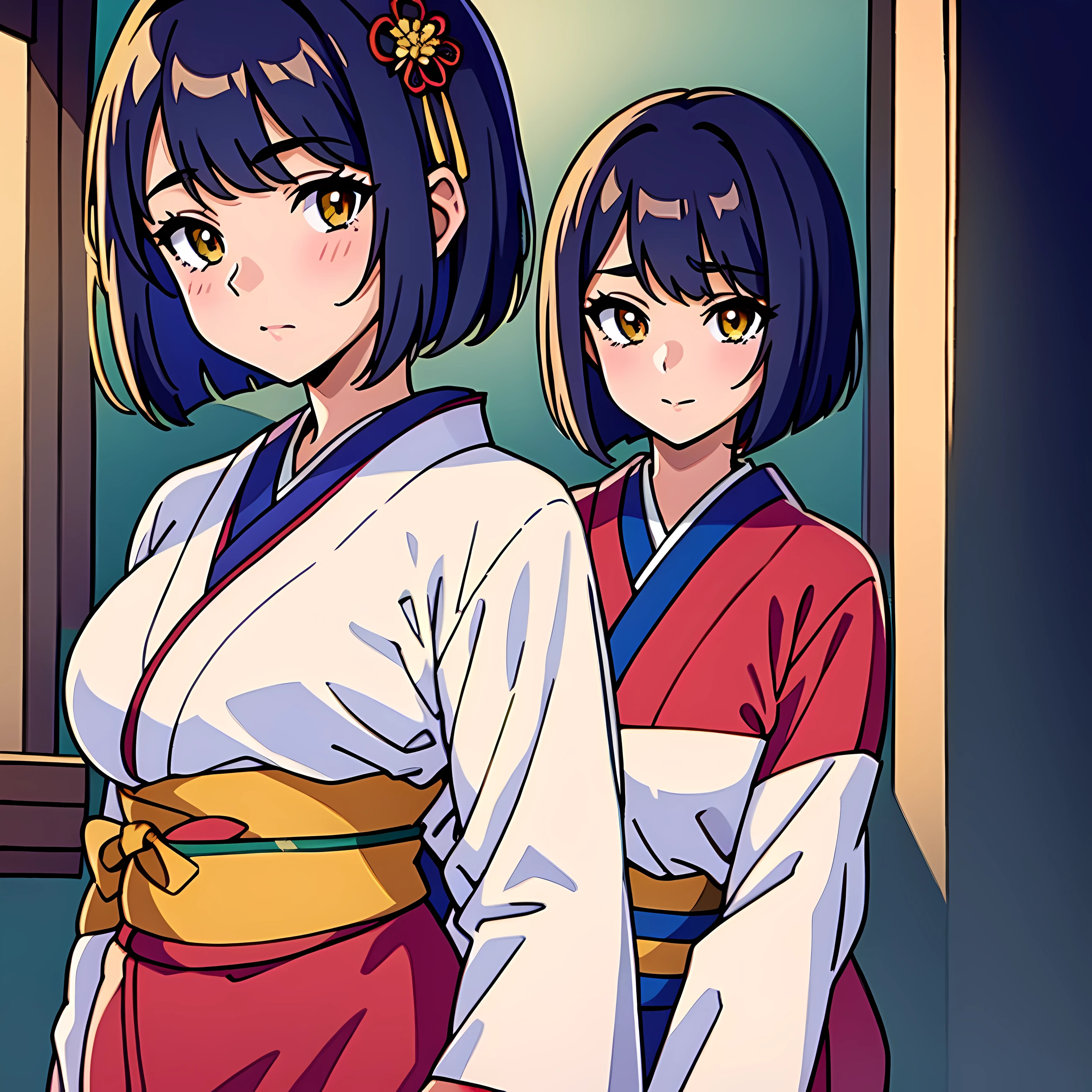 Top Quality, Masterpiece, High Definition, 1girl, Beautiful and Perfect Face, Bob Cut, Japanese Clothing,Kimono, Intricate Details, Cinematic Feel, 8K, Very Detailed