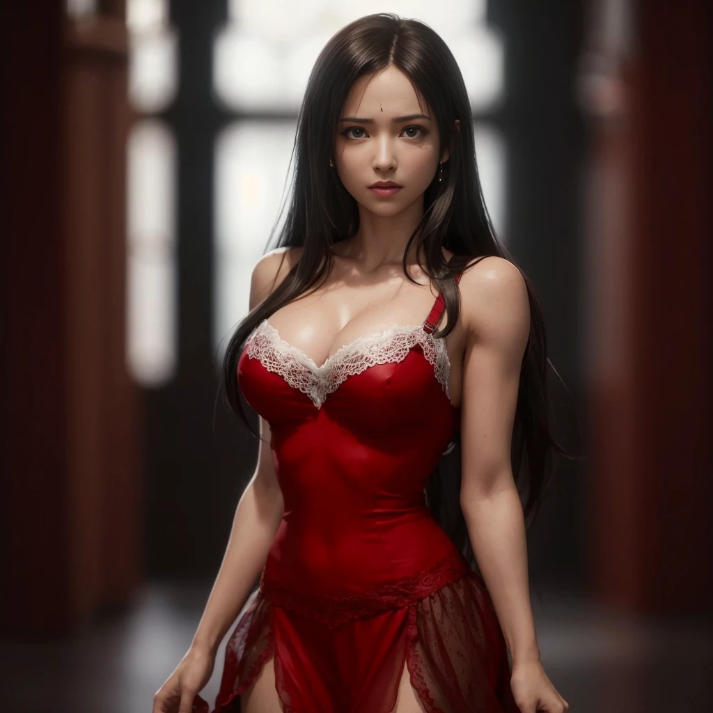 (best quality,ultra-detalhado),(Realistic:1.37),Tifa Lockhart, Rosto bonito e detalhado, maquiagem preta nos olhos, textura ultra realista, rosto delicado, corpo delicado, expression of anger