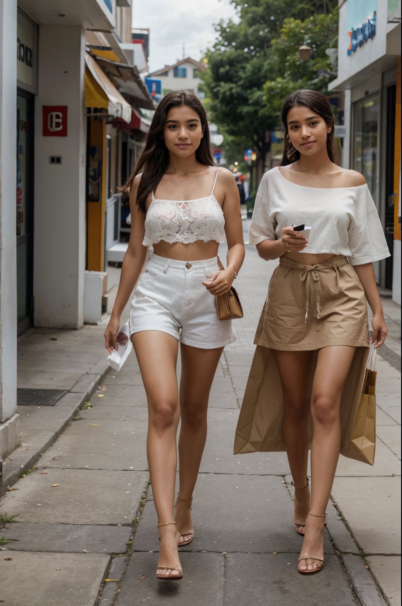 Young Hondurans, perfect face, fashionable, walking down the street with cardboard boxes with the name "ShopSnap" happy about their purchases shot with Sony Alpha a9 II and Sony FE 200-600mm f/5.6-6.3 G OSS lens, natural ligh, hyper realistic photograph, ultra detailed –ar 3:2 –q 2 –s 750