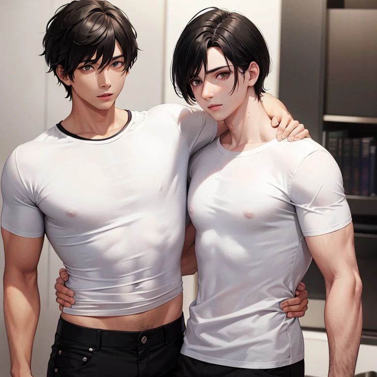 A young 18 year old man, pose simples, front-facing, wear an open shirt