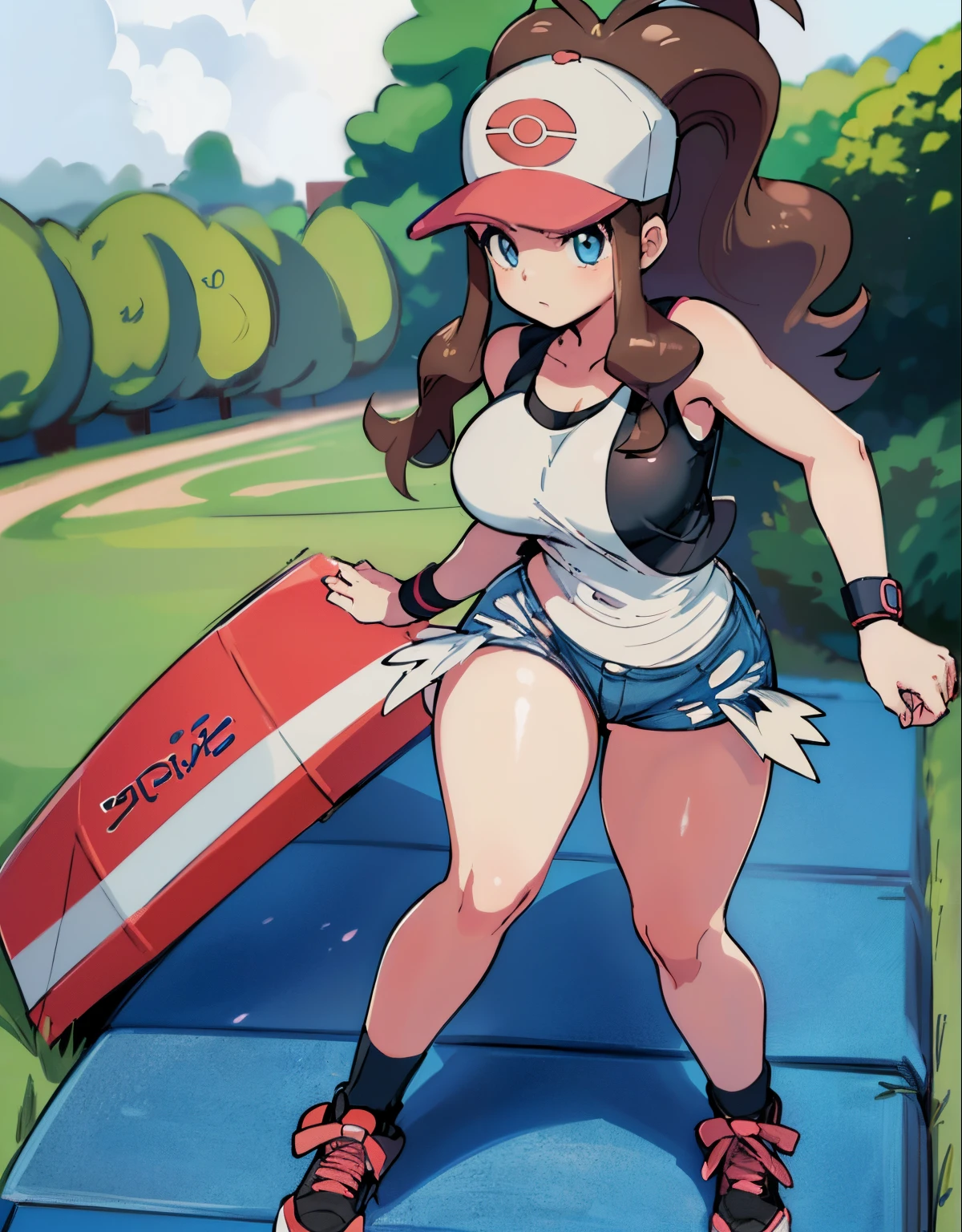 (full body,curvy,def1,innocent gaze,loved expression,looking at the camera,pokemon stadium,big butt,visible thighs,on knees,vivid colors,portrait,soft lighting,low view,portrait, best quality, 4k, highres, masterpiece:1.2, ultra-detailed, realistic:1.37, HDR)