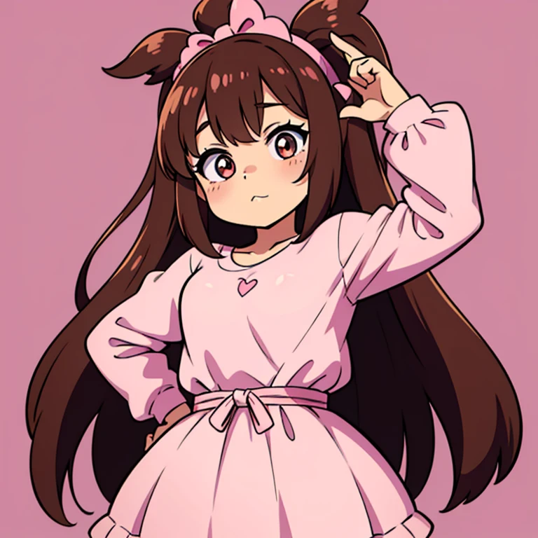 Kawaii girl with,all pink outfit,sweet,brown hair