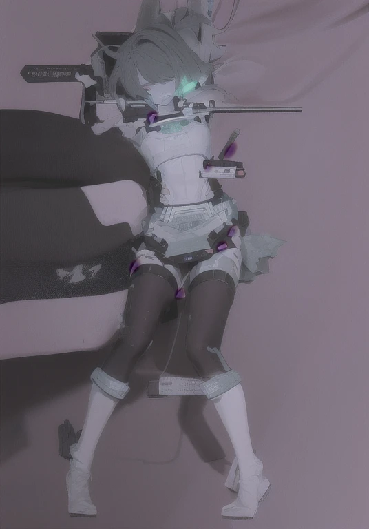 (flat color), colorful,(masterpiece:1.2), best quality, masterpiece, highres, original, extremely detailed 8k cg wallpaper, looking at viewer,( white background), masterpiece, best quality, intricate mechanical bodysuit, mecha corset,Headset,garter, glowing body, (exposed_bone, anatomy), [girl,neon lights],Luminous Spine,skeleton, rib cage, hip bones, backbones,Spinal Tail, [arched back], cowboy shot,(From behind),With cables plugged in body,Single ponytail，color field painting, 
(large swaths of color):1.2, 
abstract expressionism, bold hues,
emotional impact, atmospheric depth, 
minimalist approach