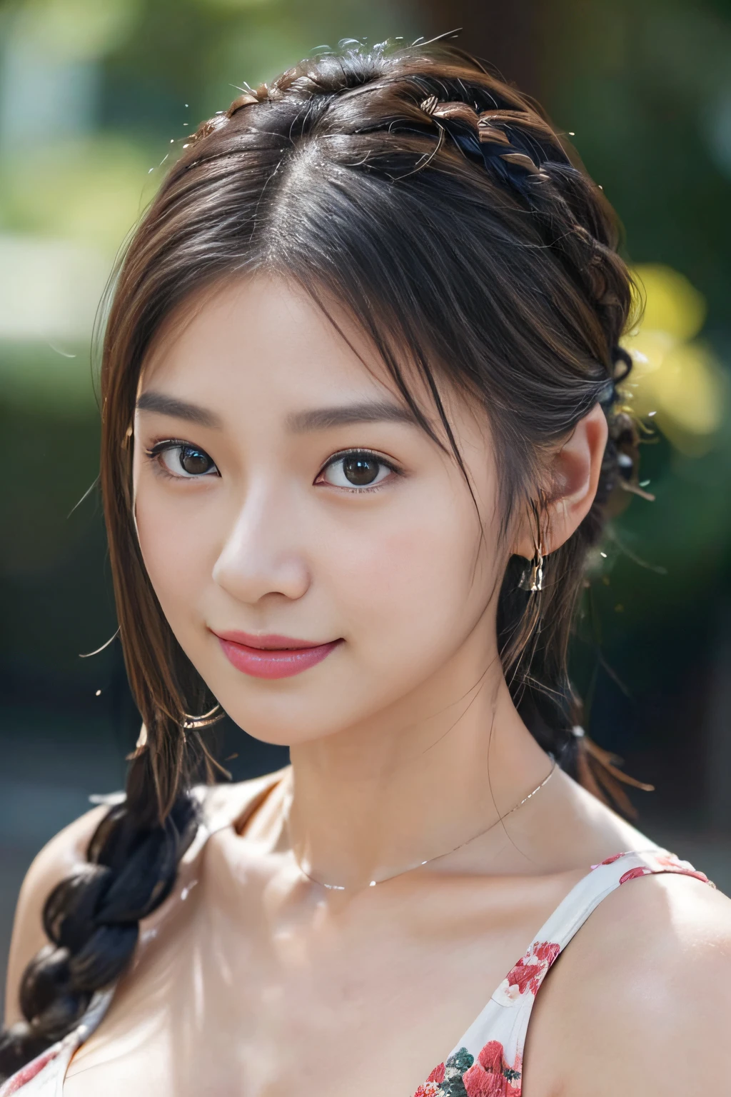 (Hot spring resorts in Japan,Soak shoulder-deep in an open-air bath,)Blushing cheeks、shyly smile、(beautiful a girl)、(Floral hair ornament,Floral braided top knot,Twisted Side Part Ponytail,Floral braided headband,half up、Floral Braided Space Van,Voluminous Fishtail Braids,Twisted chignon),(Bangs are see-through bangs),(((emphasizing breasts:1.3))),(Dynamic angles),(Dynamic and sexy forward pose:1.3),(((Dignified statue))),Disturbance of clothing due to movement,breast slip,hair pin,a necklace,piercings,embarrassingly big breasts、Enraptured eyes、A smile that beguiles the viewer、Look into the photographer、skin glistening with sweat、gazing at viewer、Upper body naked、,48 years old Shirtless、a necklace、piercings、pointed red mouth,Perfect round face,,Proper body proportion,Intricate details,Very delicate and beautiful hair,photos realistic,Dreamy,Professional Lighting,realistic shadow,Solo Focus,Beautiful hands,Beautiful fingers,Detailed finger features,detailed clothes features,Detailed hair features,detailed facial features,top-quality,Ultra-high resolution output image,) ,(The 8k quality,),(Sea Art 2 Mode:1.3),,(Image Mode Ultra HD,)