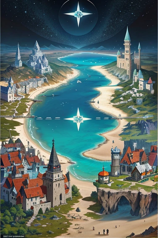 Continent surrounded by seas and beaches, medieval kingdom, ancient fantasy, highly detailed map, Height Map, centralized monument made of stones and runes, with many houses, fauna and flora, bridges, stairs. Isometric camera view, A world of ice around sual, west a barren desert, black forest to the north, rocky mountains to the east, 8-bit game, highly detailed official art, perfect world, full body zoom out, The world map of the extensive metaverse, rich in details
It has an area of 500 meters x 500 meters.