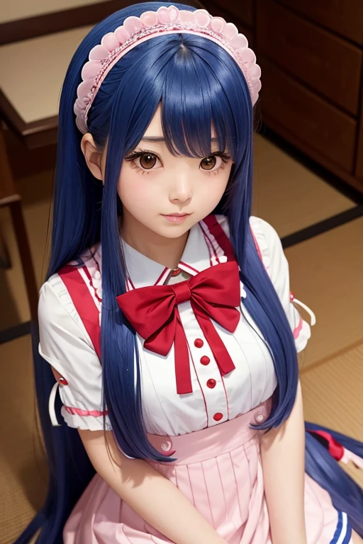 Japanese girl with very long blue hair,Dressed in a sailor's uniform, Araffe poses for a photo., belle delphine, chiho, The style of the magical little girl, Rei Hiroe, Beautiful Angels, Photograph, Portrait of a magical Lolita girl, an anime girl , magic uniform, sakimi chan, shikamimi, narumi kakinouchi, shiori teshirogi, Lolita Style