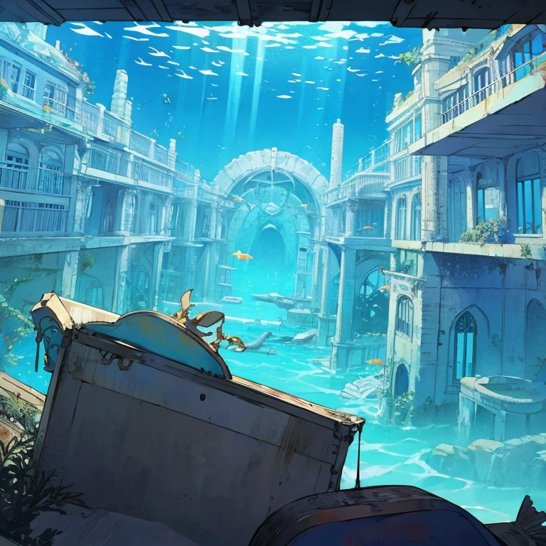 underwater city ruins fish marine life
