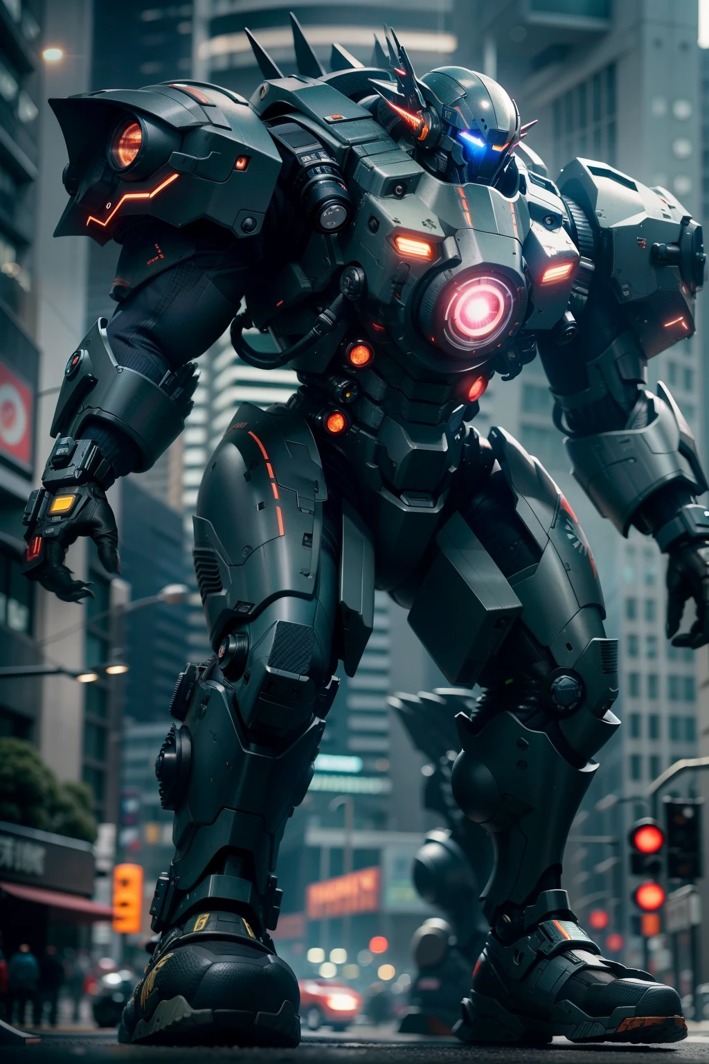 Pacific Rim, Kaiju Invasion Alert, Global Defense Forces Mobilized, Tecnologia futurista, cor preta, Estilo fotorrealista, capturado com uma Fujifilm X-T20 e uma lente de 35mm, bright emergency lights, ambiente da base militar.
