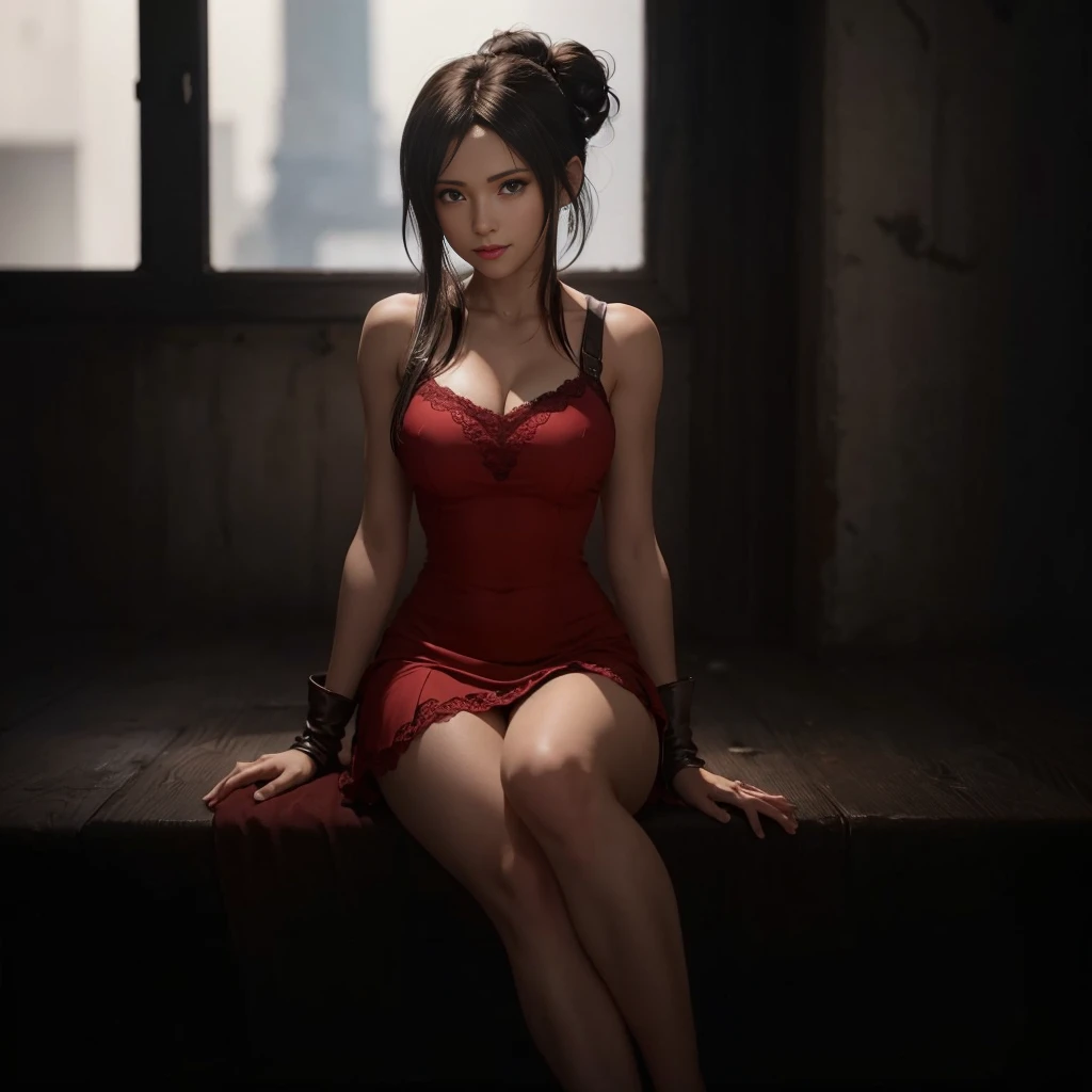 (best quality,ultra-detalhado),(Realistic:1.37),Tifa Lockhart, Rosto bonito e detalhado, maquiagem preta nos olhos, textura ultra realista, rosto delicado, corpo delicado, sorrisinho fofo