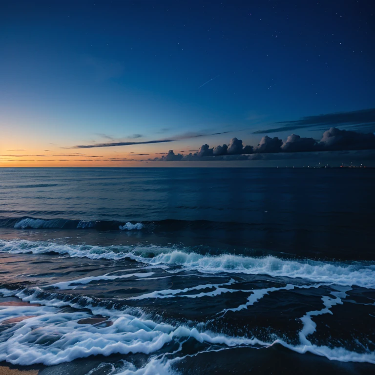 blue ocean sea shore during the night