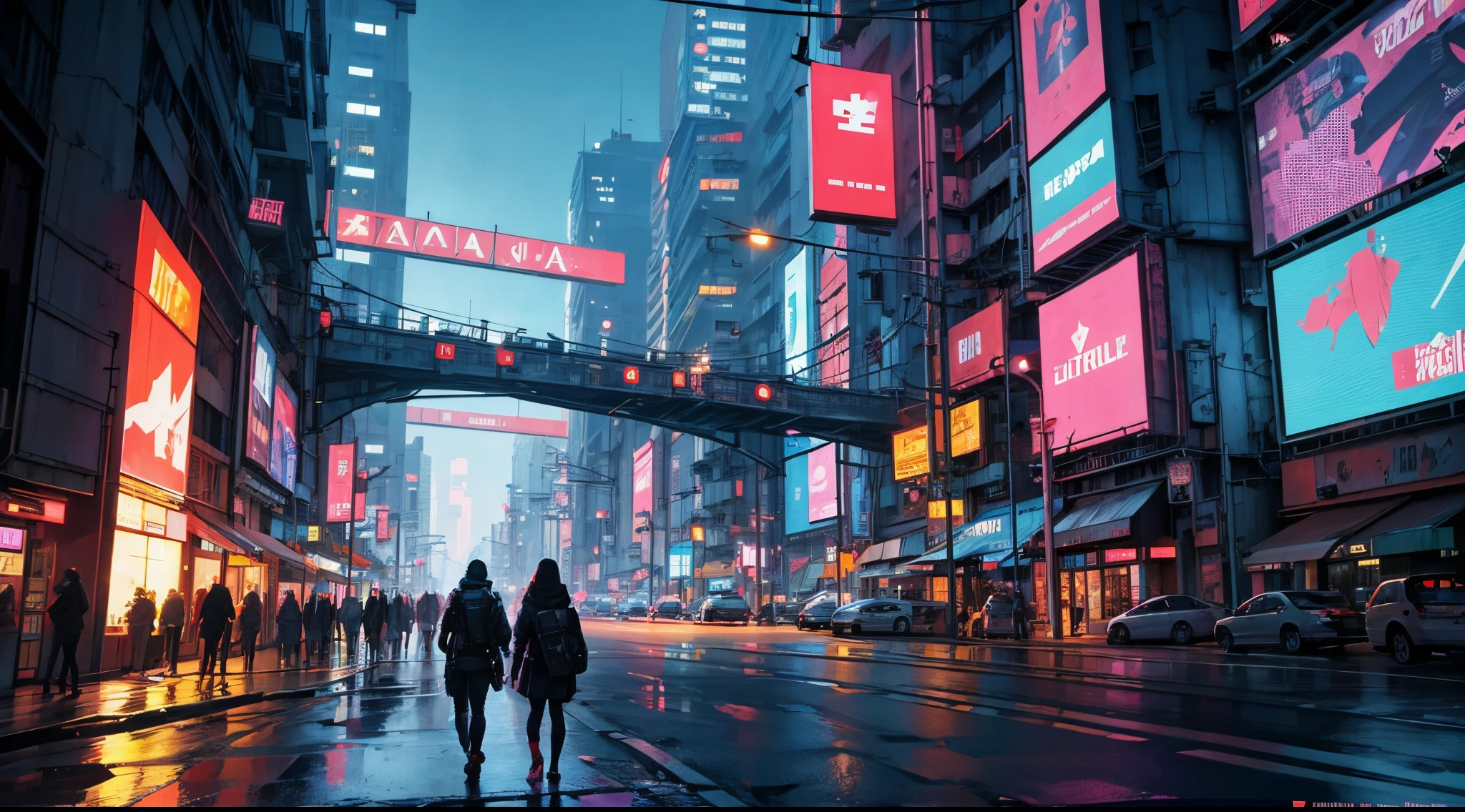 cidade grande futurista no litoral, (cyberpunk), brilhante, noite, detalhado