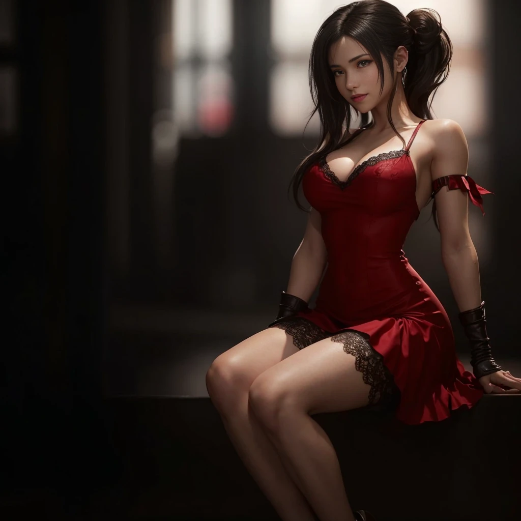 (best quality,ultra-detalhado),(Realistic:1.37),Tifa Lockhart, Rosto bonito e detalhado, maquiagem preta nos olhos, textura ultra realista, rosto delicado, corpo delicado, sorrisinho fofo