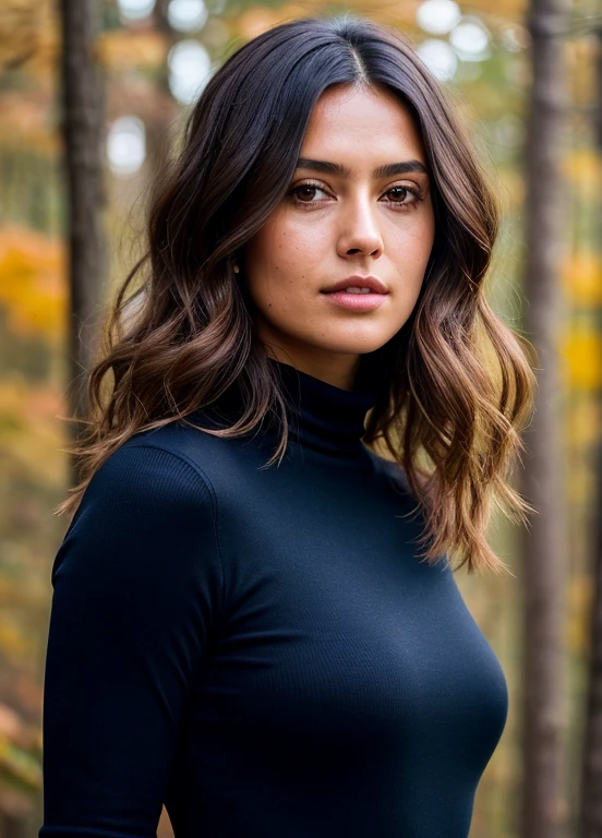 A stunning intricate full color entire body, 80kg, (sks woman:1), wearing a black turtleneck, epic character composition, by ilya kuvshinov, alessio albi, nina masic, sharp focus, natural lighting, subsurface scattering, f5, 18mm, film grain, short hair, baggy cloths, long curly hair, dark hair