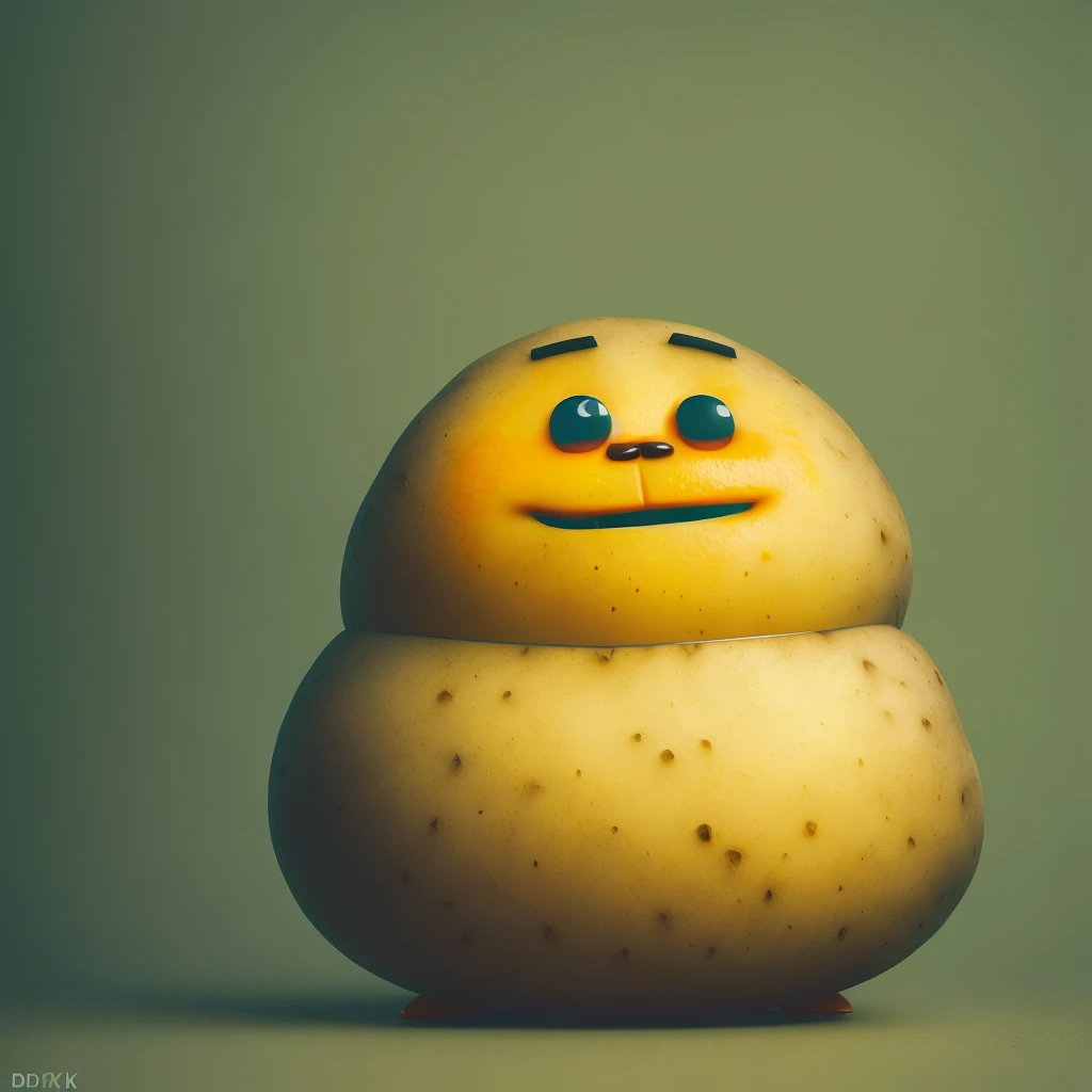cute potato mascot, an orange, Chubby, Garfield, no_humans, depth of fields, Disney style, DARK_Glam, Wearing DRK_Glam, deep-shadows, (murky: 1.4), (8K, RAW Photos, top-quality, masterpiece: 1.2), A large expression that satisfies the mouth