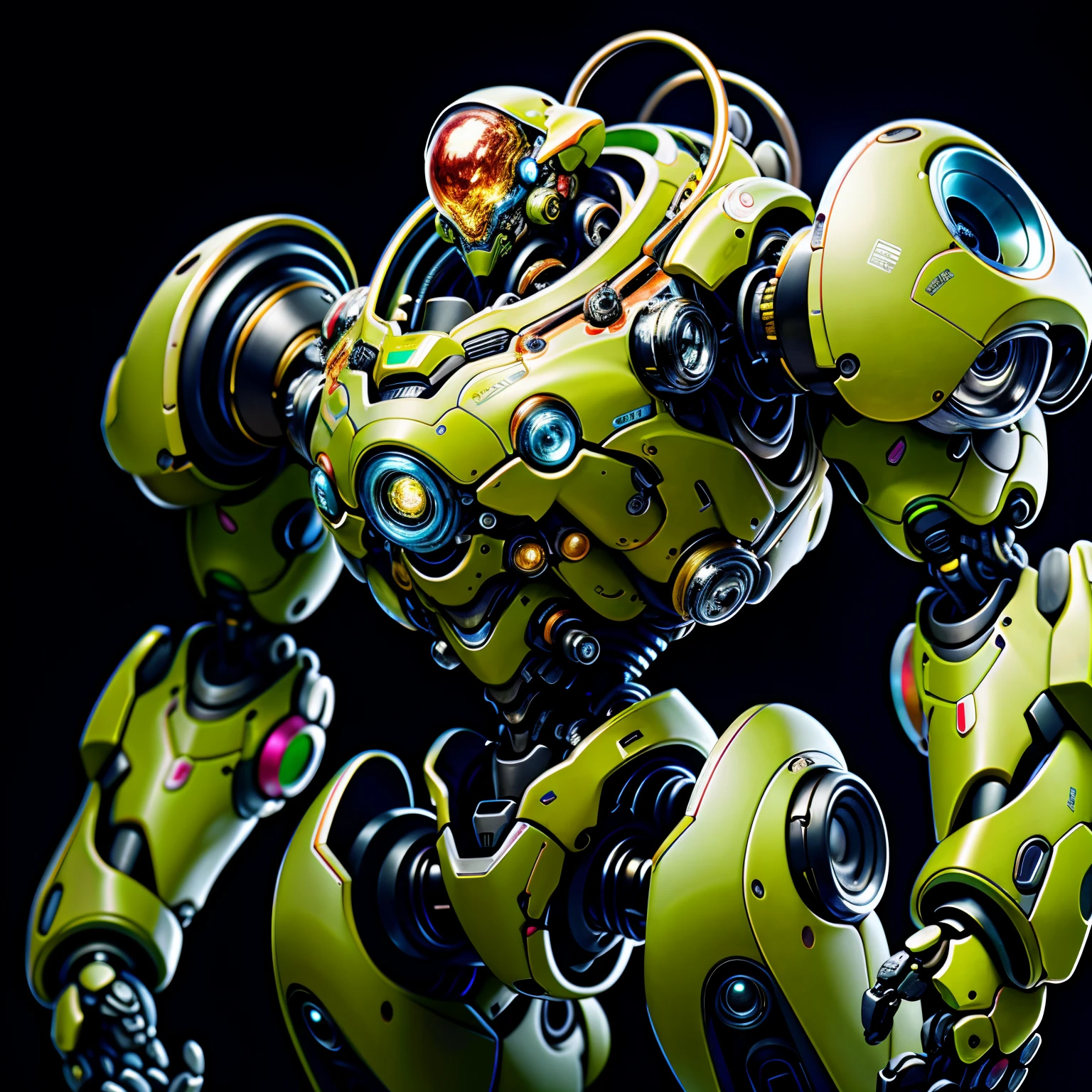 "Robots wearing space suits, Explorando a floresta misteriosa, capturado com uma lente macro, adding a touch of blur for an artistic effect, filmed in a studio environment. Focus on the intricate details of the robots and their futuristic design. Improve visual quality with RTX graphics. Incorporate the colorful and vibrant aesthetic inspired by the art of lora, especificamente o conceito de 'FINAL Robort' com um peso de 1, e experimente o estilo nijiMecha a um peso de 0.7."