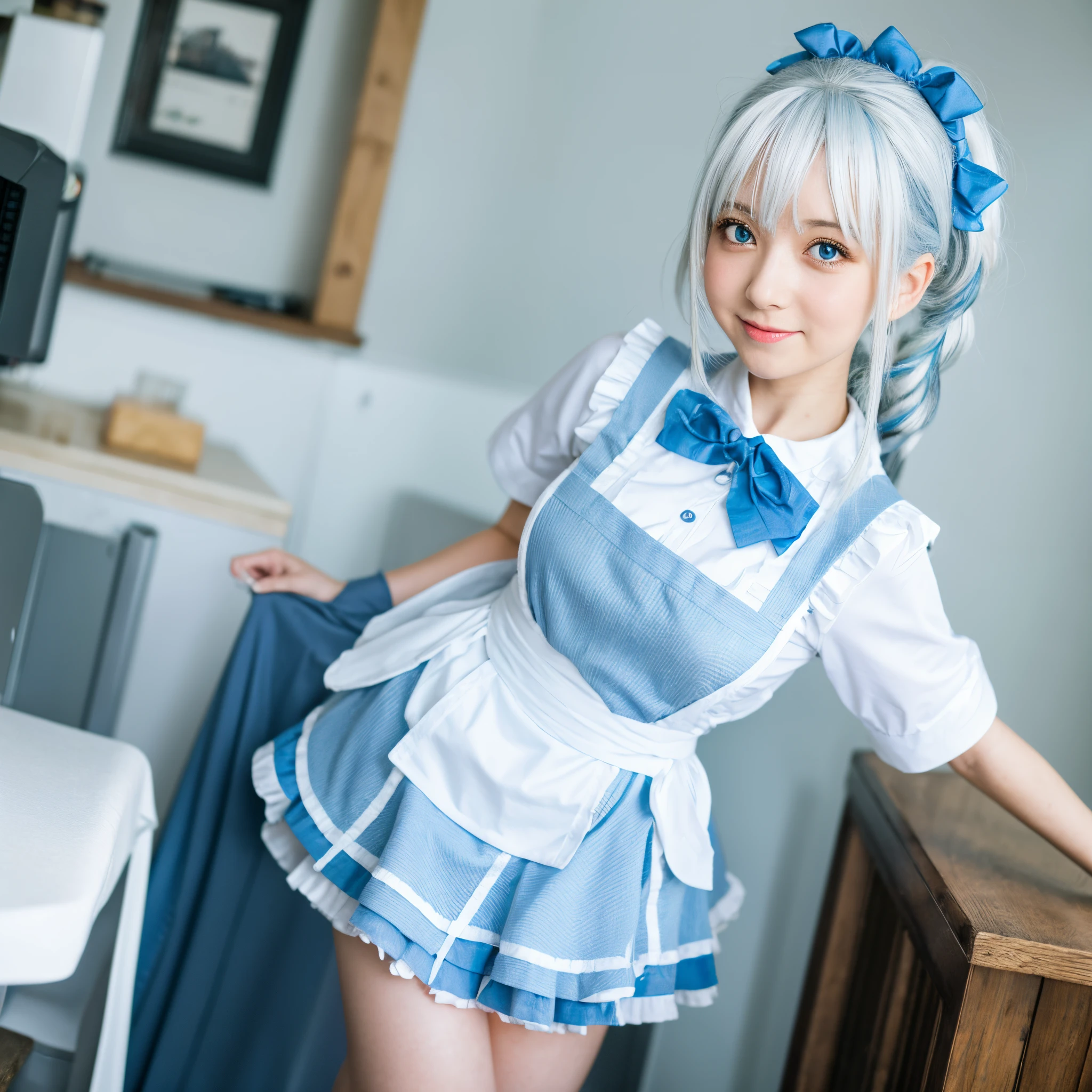 Light blue jersey white hair cute girl menhera maid