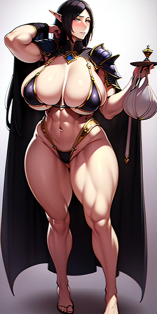 (photorealistic:1.4), (masterpiece, sidelighting, finely detailed beautiful eyes: 1.2) A photo of sexy beautiful elf female flexing warrior full body, knight female (big knockers) female character, magic, fantasy, white background, vector art, black long hair, yellow bikini, barefoot, standing straight
