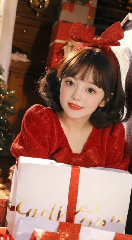 tmasterpiece,high qulity,ultra - detailed,(actual,realisticlying,Photorealistic:1.37),,full bodyesbian,cute female child,Gift box,Colorful lights,vivd colour,,gentlesoftlighting,Fantastical Atmosphere,in a box,Gift box,