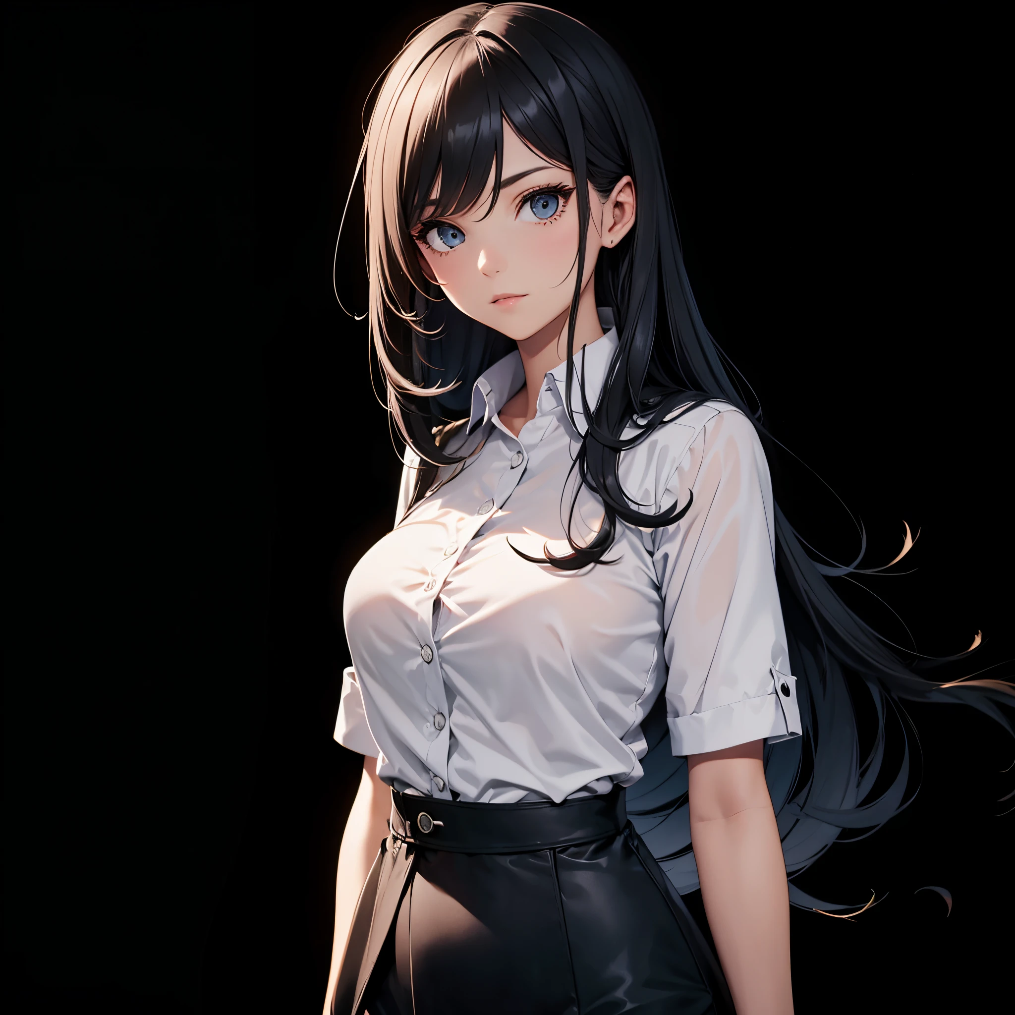 black background, woman with long hair, OfficeLook