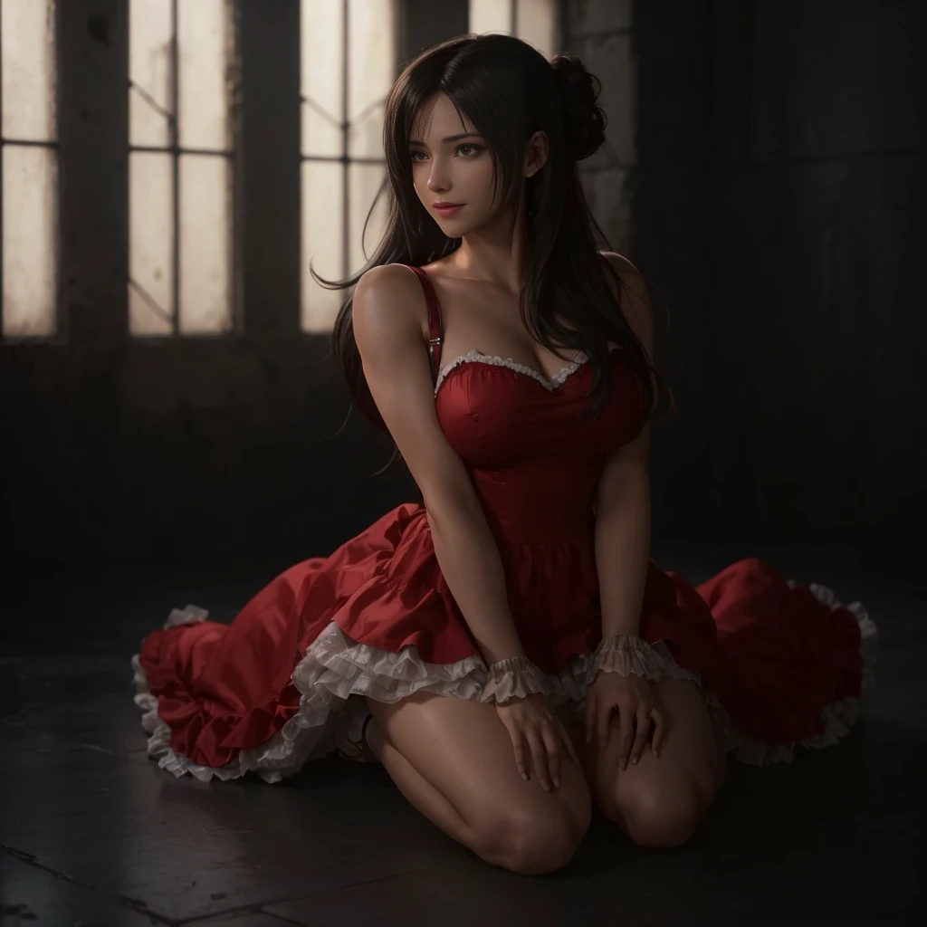 (best quality,ultra-detalhado),(Realistic:1.37),Tifa Lockhart, Rosto bonito e detalhado, maquiagem preta nos olhos, textura ultra realista, rosto delicado, corpo delicado, sorrisinho fofo