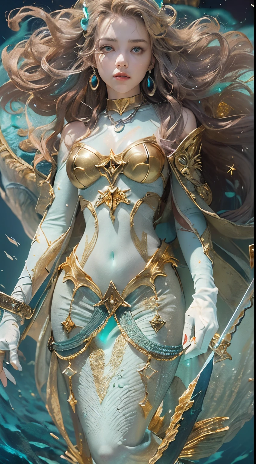 araffada woman in a blue and gold outfit with a red heart., manos arte detailed, extremely detailed painted nails, detalles dorados. Alto detalle, arte julie bell beeple, wlop and germen de arte, Arte WLOP, detailed fantasy art, artista grafica magali villeneuve, WLOP intrincado