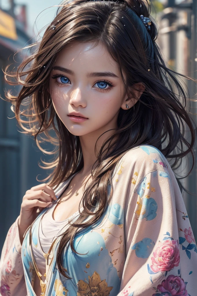 (masterpiece), (best quality), (ultra detailed),(messy hair),(illustration), (1boy,1girl), avatar, macro lens, (Fashionable clothing), standing,Fashion model, looking at viewer, ( interview), (simple background), beautiful detailed eyes, exquisite beauty, Floating, (high saturation), (colorful splashs), colorful bubble, (shining), focus on face,