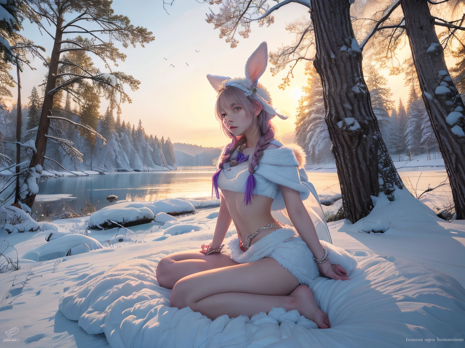 (a beautiful girl in the winter wonderland),(winter scenery),(snow-covered trees),(a frozen lake),(small animals: rabbits, squirrels),(castle of sweets),(bright colors),(soft, warm lighting),(crisp and vibrant details),(painting:1.2),(photorealistic),(HDR),(ultra-detailed),(cozy atmosphere),(delicate snowflakes),(sparkling ice sculptures),(playful and whimsical),(magical),(fairy tale),(dreamlike),(enchanted)