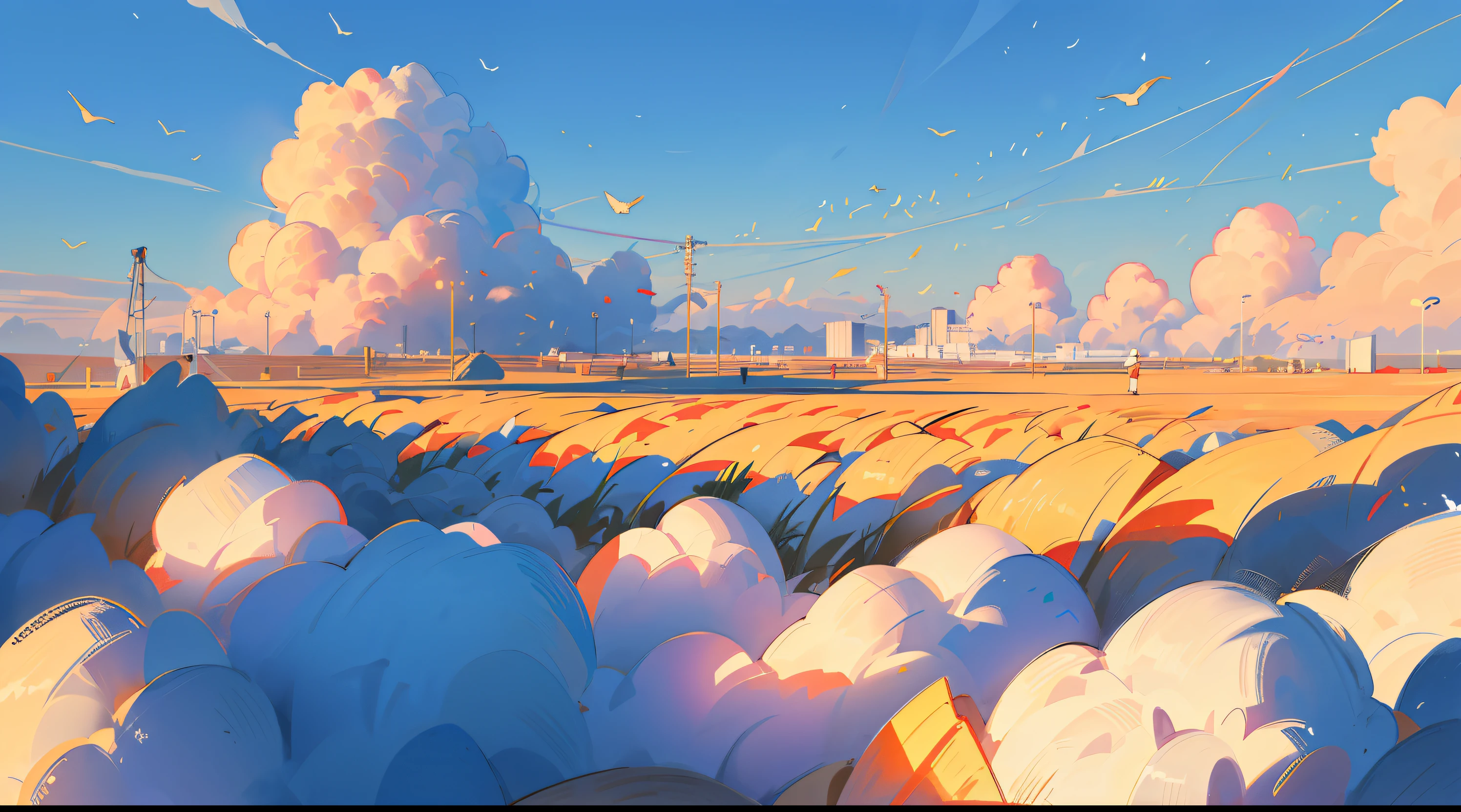 (On sunny meadows,White clouds in the sky),and the sun was shining brightly,Blind box toy style,large scene,scenecy,电影灯光,the good,hyper HD,tmasterpiece,A high resolution,Best quality,8K