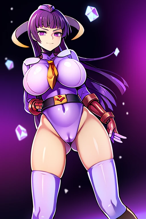 Masterpiece, Best Quality, Highly detailed, illustration, absurdres, street fighter, doll suit, shadaloo doll, agent aika, nazi saluting, military, military saluting, salute, 3girls, Team Squad, expressionless, blank eyes, looking at viewer, red gloves, emotionless, black latex, corrution, zofa suit, zofa soldier, mind control, female combatant, full body, hypnotized, standing, standing at attention, unhappy trance, full body suit, leotard, perfect female body, gold delmo uniform, golden delmo uniform, extremely glossy latex, Delmo Uniform, belt, hypnosis, hypnoLora, empty eyes, Mind control device, thighhighs, kneeling, poses, submissive_pose, Featherine Augustus Aurora, big breast, purple hair, purple eyes, long hair, Umineko when they cry