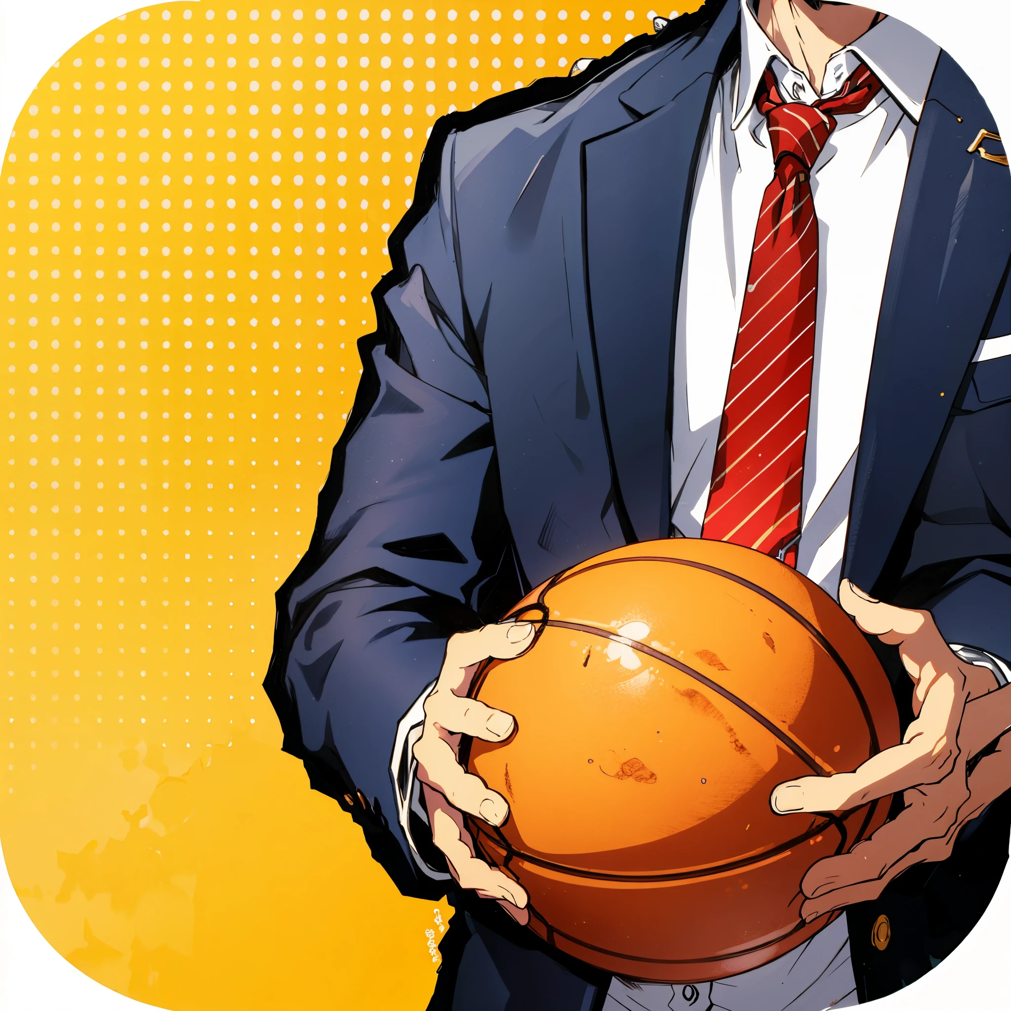 Day man,Comic style,A high resolution,8K,1 boy,white shirt,Red Tie,red necktie,tiese,Anime man in suit holding basketball in hand, offcial art, Slam Dunk, Wallpapers!, kentaro miura manga art style, Official character illustrations, scence of slam dunk, kentaro miura art style, Illustrations by Soejima Shigenori, Official animation stills, hq artwork, dribbble, Official anime artwork, Propaganda art, official fan art