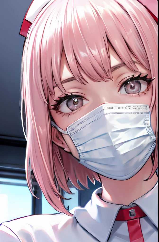 Dentist Woman、Look into the face、Angle from below、pov,Manteau blanc、nurse's outfit、masks、treat