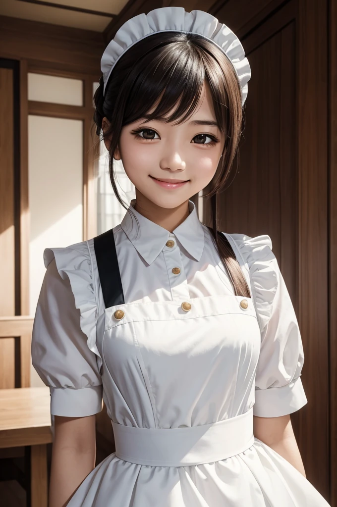 masterpiece, best quality, 1girl, empty eyes, utsurome, maid, smile