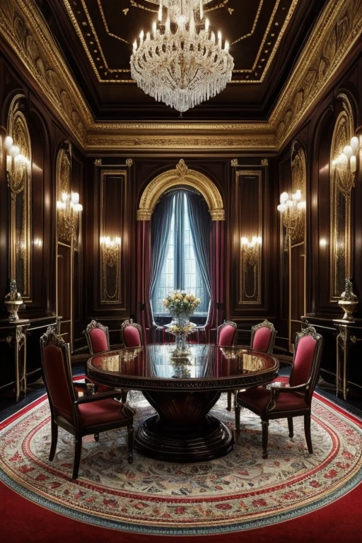 a mesmerizing scene where a sumptuous dining table stands against the backdrop of a grand opulent room. The table is adorned with exquisite silverware and dazzling crystal glasses filled with deep red wine. At the center, Rasputin sits, emanating an aura of mystique and dominance. The air is thick with anticipation as the conspirators gather around him, their faces a curious mix of anxiety and intrigue. In a daring move, one of them carefully pours a vial of cyanide into Rasputin's glass, their eyes locked onto his every move. As the liquid swirls within the glass, a shroud of uncertainty blankets the room. Engulfed by this suspenseful moment, seaArt.ai immerses you in a cinema-like masterpiece where hidden motives and untamed resilience are etched upon every stroke and every splash of color. What unfolds next in this extraordinary narrative? Dive into seaArt.ai's captivating canvas to unravel the mystery and discover the untold strength that lies within Rasputin's enigmatic being, hyper realistic