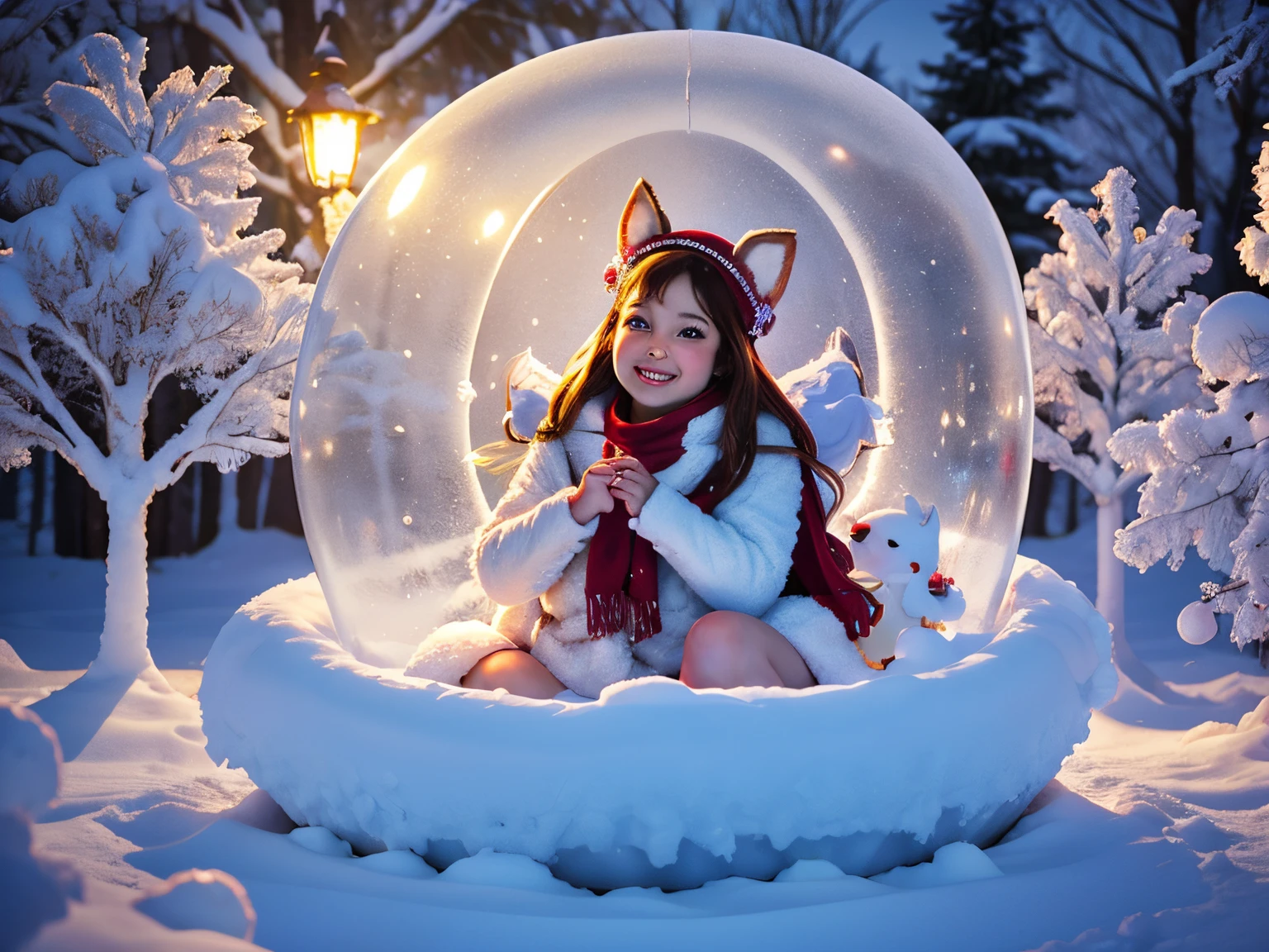 (best quality,4k,8k,highres,masterpiece:1.2),ultra-detailed,(realistic,photorealistic,photo-realistic:1.37),beautiful girl in winter wonderland,sparkling snow,enchanted forest,delicate snowflakes,soft falling snow,breathtaking scenery,luxurious winter coat,rosy cheeks,icy eyelashes,playful smiles,winter boots,frosty breath,cozy earmuffs,fluffy snow-covered trees,glimmering snow-covered ground,glistening icicles on the tree branches,dazzling winter sunlight,crystal-clear blue sky,magical ice palace,small adorable animals,snow rabbits,sweet castle made of candies,delicious candy canes,icing sugar rooftops,colorful macarons,confectionery towers,chocolate water fountain,magical candyland,glowing fairy lights,dreamy snowscape,iridescent winter moonlight,soft pastel color palette