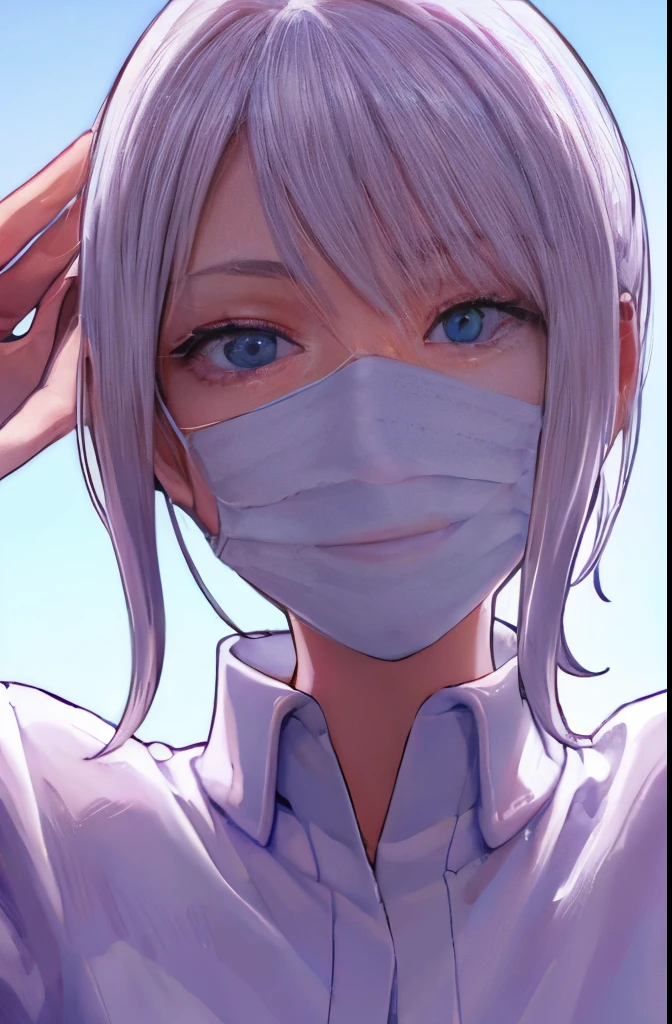 Dental Hygienist、Look into the face、(From below), POV,Manteau blanc、nurse's outfit、masks、treat、Toothbrush in hand、Upper body、Cowboy Shot、Mask Beauty、A detailed face、Dense and delicate、intricate eyes、beautiful countenance、Beautiful woman、narrow her eyes、