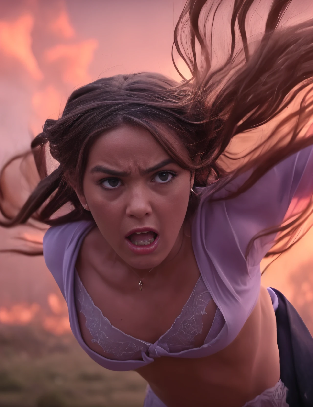 a woman with flowing sheer silk clothes, yelling as she summons a dragon ball, blasted moonscape, highly detailed, 8k, photorealistic, cinematic lighting, dramatic, powerful, energetic, athletic, young female, detailed face and eyes, flowing hair, dramatic pose, powerful energy, dragon ball, blasted moonscape, dramatic sky, glowing energy, cinematic, epic, stunning, masterpiece
