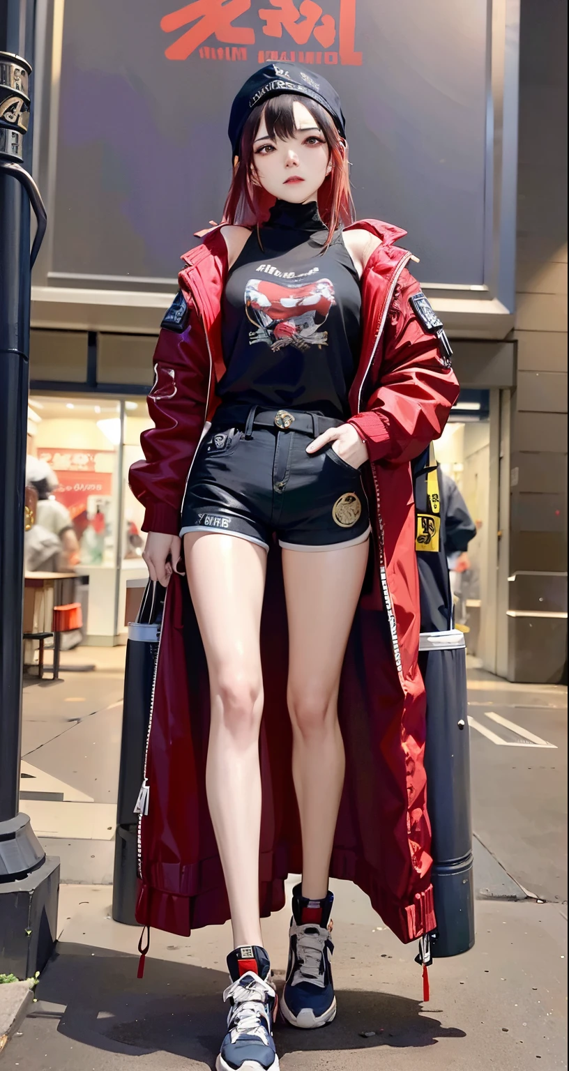 Boutiques,Best quality at best,golden jewelery,(foot slips out),Fairy skin,(Fidelity :1.2),Permanent,超詳細,actual,high qulity,cinematic lighitnglamplight,ray traycing,hyper HD,The upper part of the body, Girl in shorts and jacket standing next to giant robot, Guviz-style artwork, cyberpunk me, CGSTATION trends, guweiz, Russell Dongjun Lu, digital cyberpunk anime art, ross tran 8 k, guweiz on artstation pixiv, Mecha net armor girl