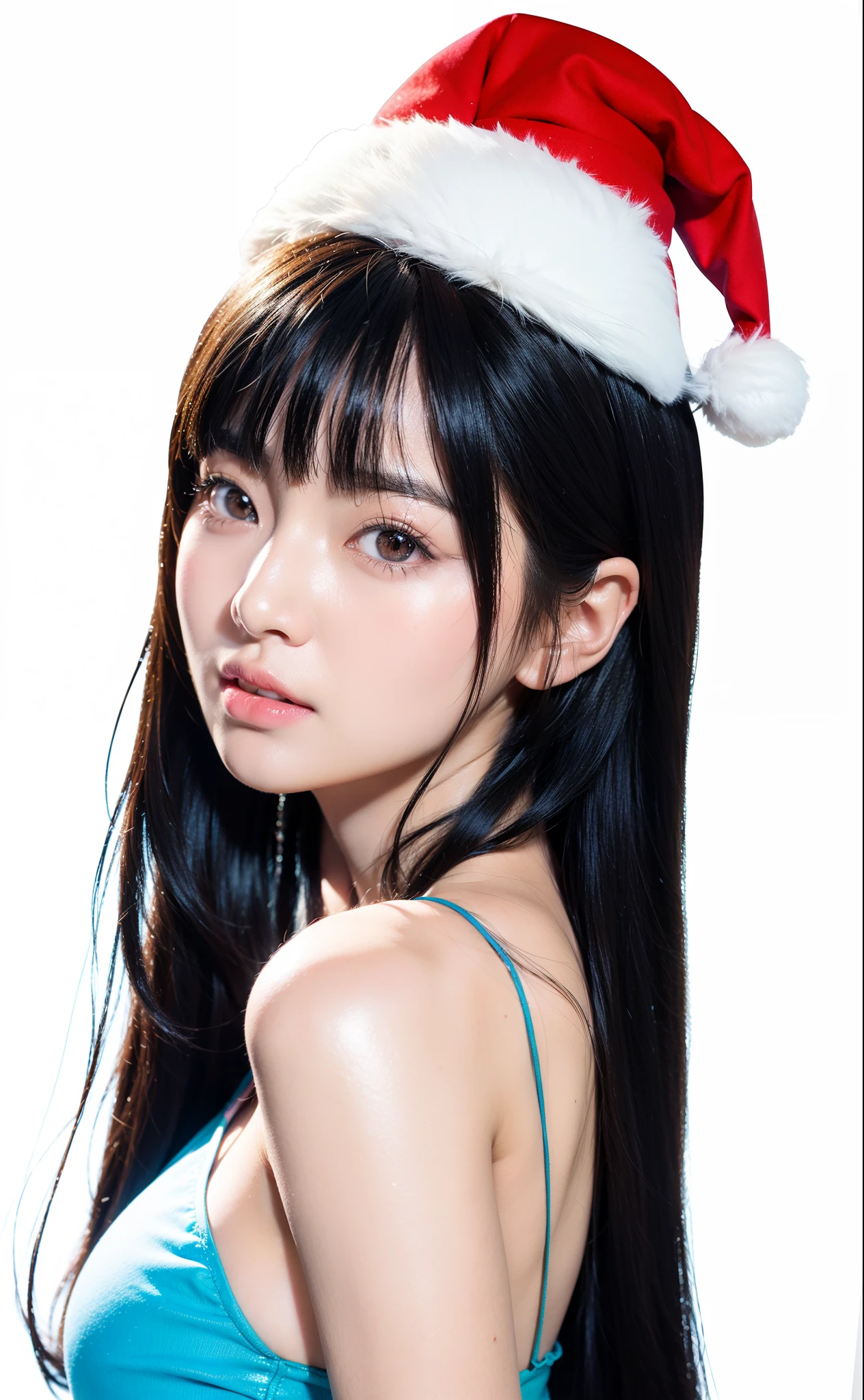 Asian woman in Christmas hat poses for photo, photorealistic anime girl rendering, Rendering of a cute 3D anime girl, realistic young anime girl, realistic anime 3D style, most models | Art germ, kawaii realistic portrait, Realistic anime art style, author：Anime painter studio, a stunning anime face portrait, 3 d anime realistic, Beautiful anime girllue colored eyes