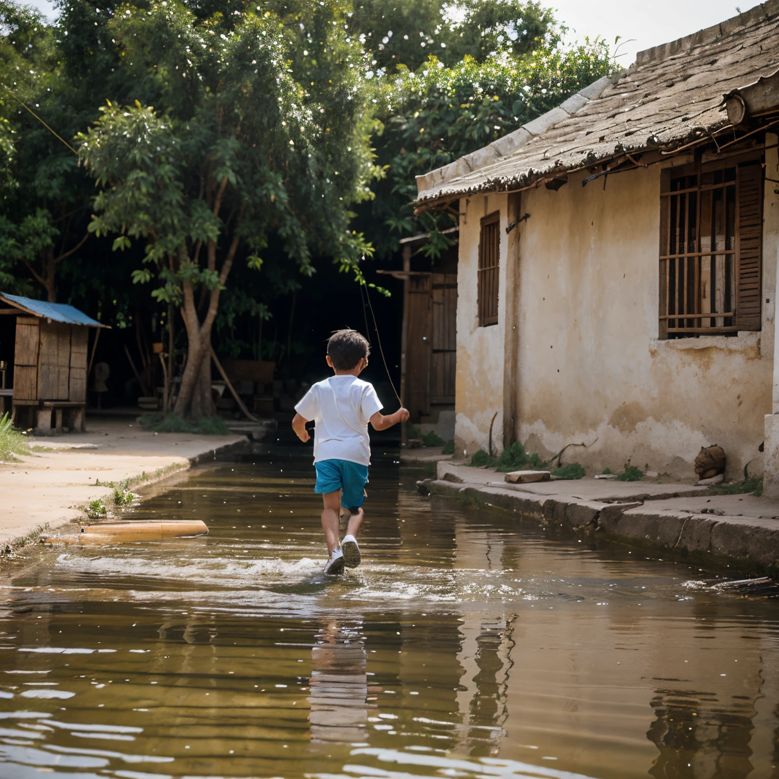 running with fishing in villages