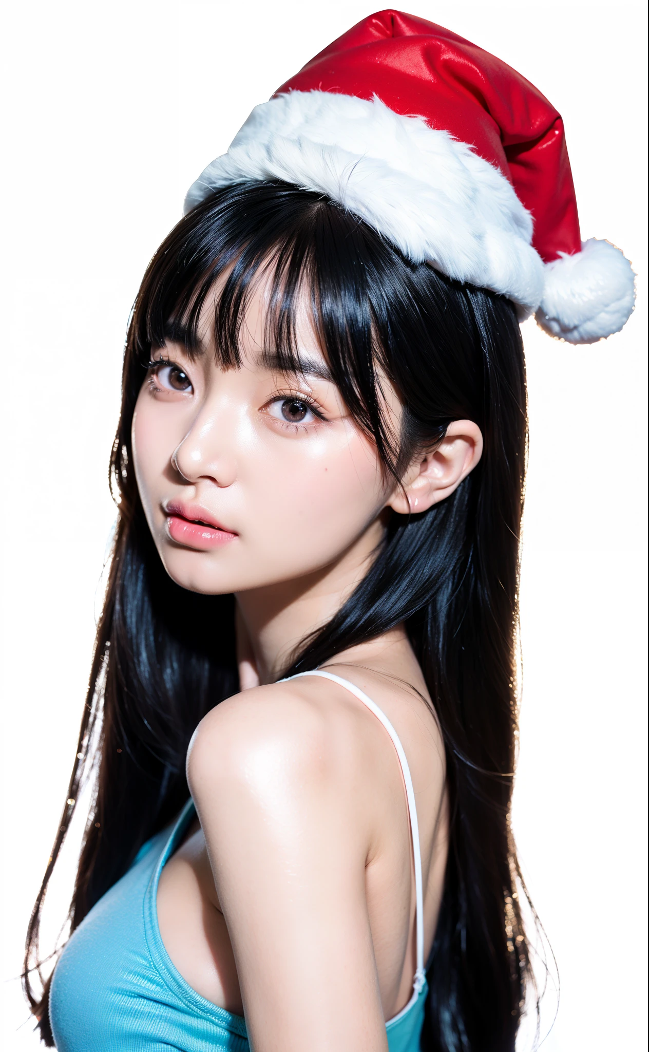 Asian woman in Christmas hat poses for photo, photorealistic anime girl rendering, Rendering of a cute 3D anime girl, realistic young anime girl, realistic anime 3D style, most models | Art germ, kawaii realistic portrait, Realistic anime art style, author：Anime painter studio, a stunning anime face portrait, 3 d anime realistic, Beautiful anime girllue colored eyes