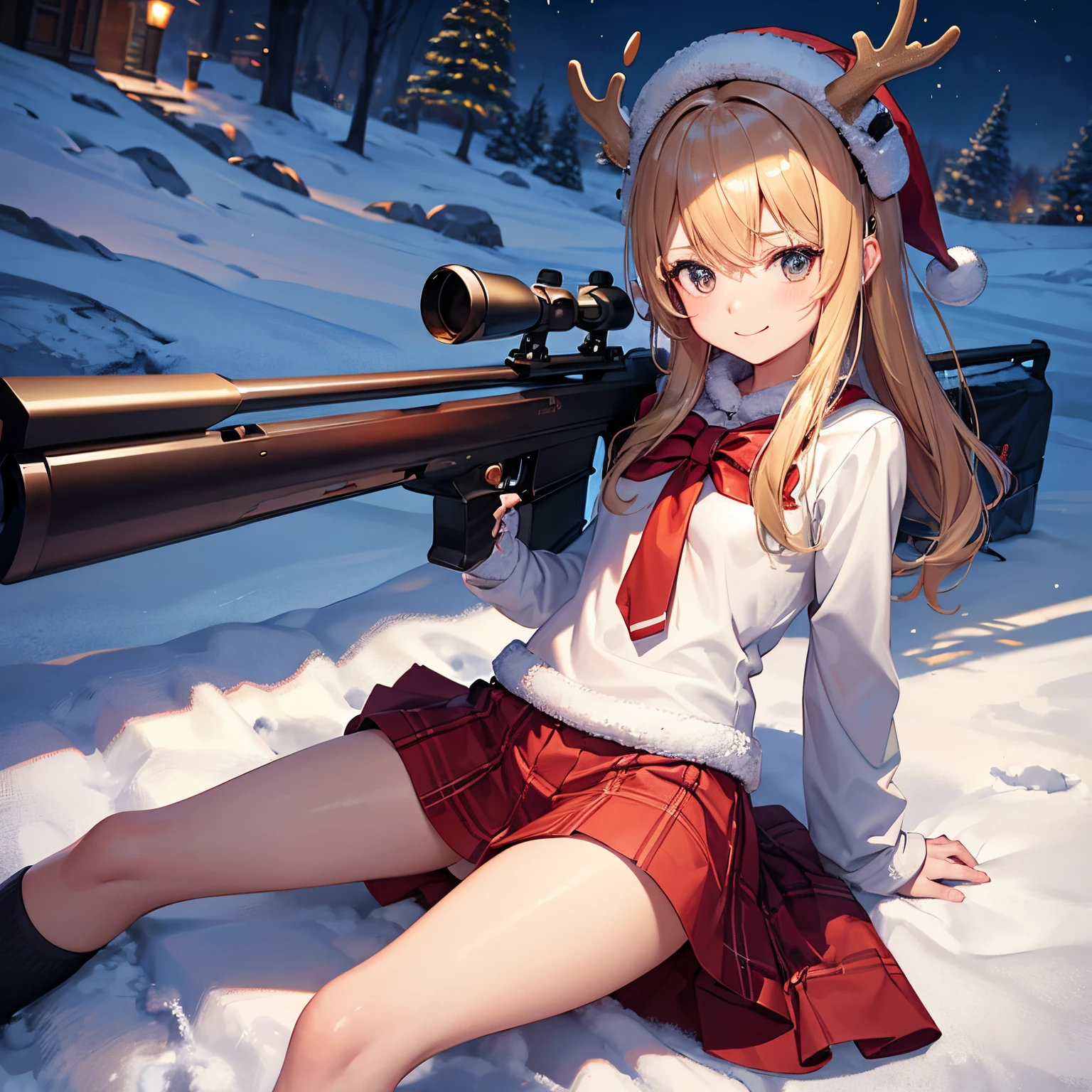 piece
(masuter piece, Best Quality), 10years old girl, Lori, Petite, valley,Schoolgirl, a blond,Twin-tailed,Santa figure,Reindeer headband,up skirt, printed panties, lie face down on a mountain of snow, from behind, small bottom, a park, Smile, Fun, Volumetric lighting, Sunlight, Christmas tree,snowman,Hold a sniper rifle