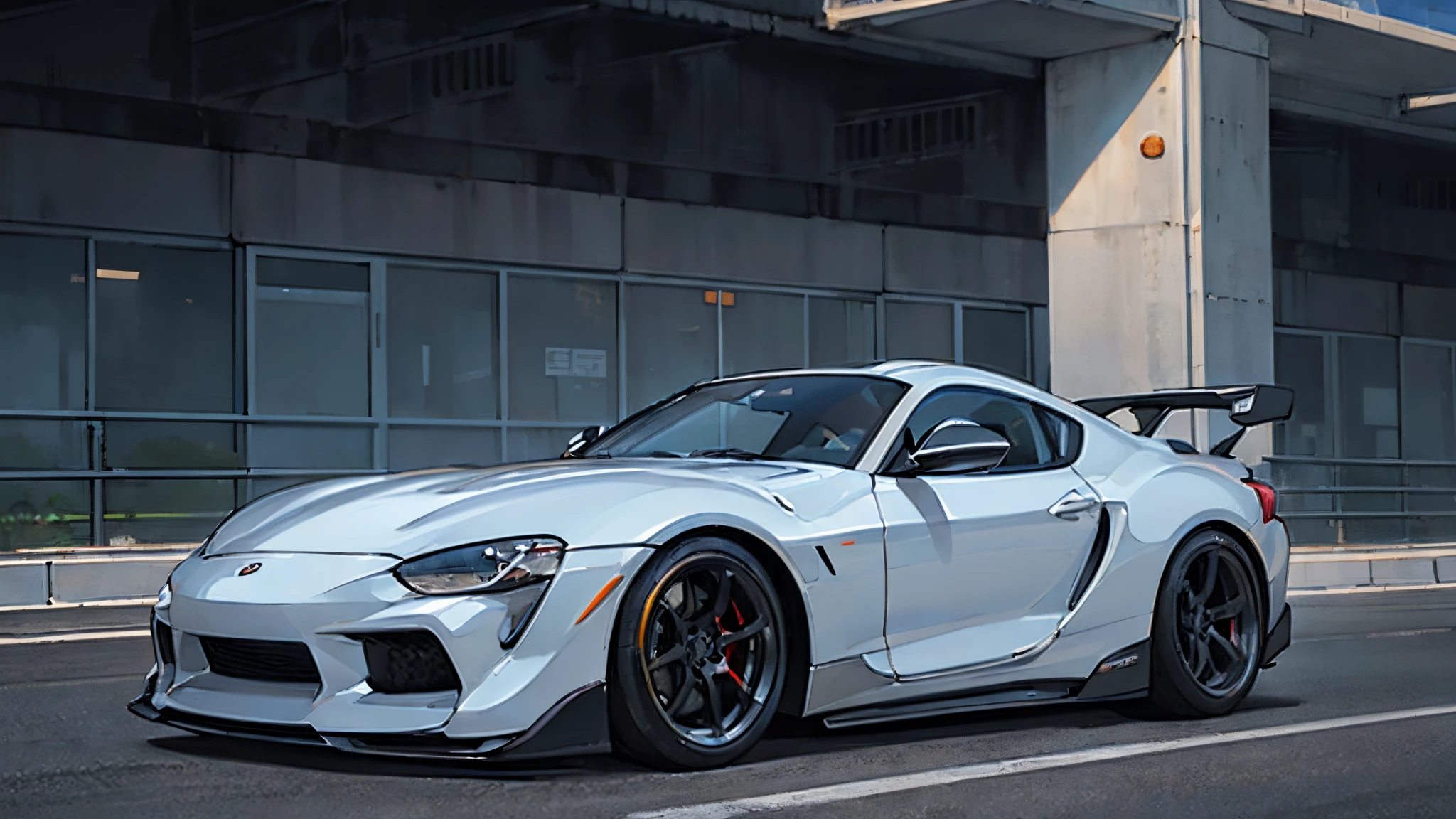 arafed white sports car parked on the side of the road, toyota supra, wide body, glossy white, white metallic, lightweight but imposing, immaculate and epic scale, automotive photography, front profile shot, hyper detailed, powerful stance, crisp smooth lines, front side views full, with sleek lines and a powerful, hyperdetailed!, hyperdetailed!!, vehicle photography