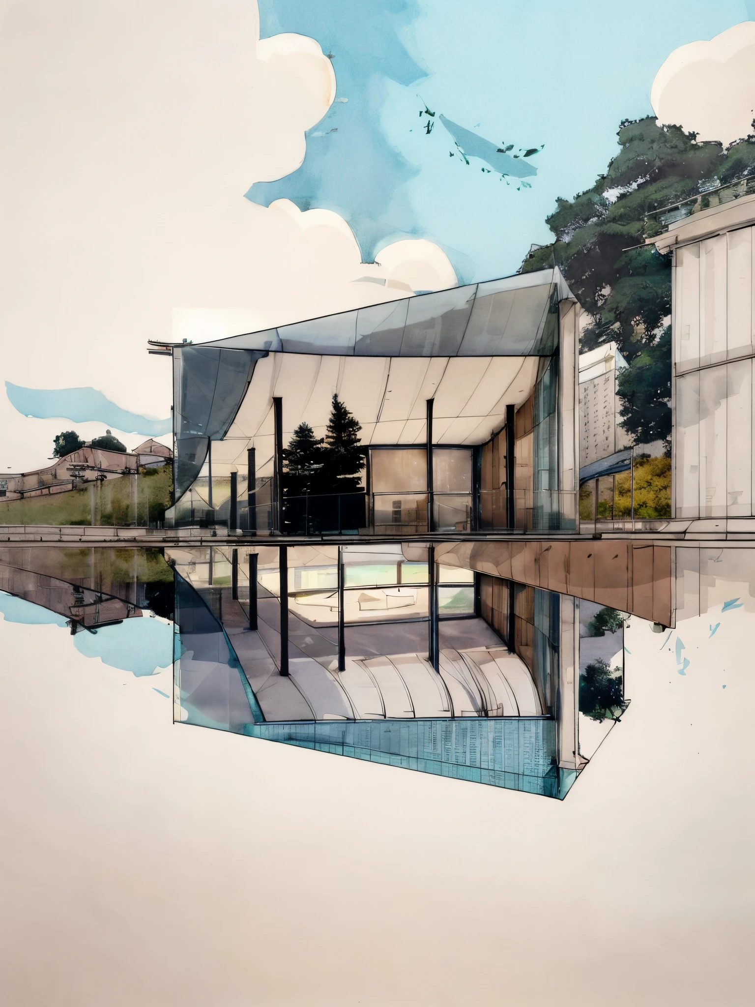 Architectural sketch of swimming pool and sky background, conceptual drawing, architectural concept, architectural illustration, conceptual rendering, archviz, architectural concepts, architectural concept, Architectural sketch, Colorful architectural drawings, conceptual drawing, archviz, conceptual, inspired by Richard Wilson, artistic impression, inspired by Tadao Ando, illustrate, architecture drawing, architectural concept diagram
