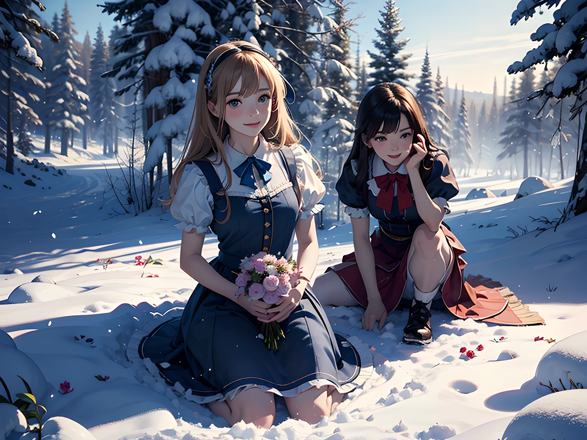 (masutepiece, Best Quality, Ultra-detailed, Photorealistic, extremely delicate and beautiful),
Alice in Wonderland, at winter, Playing in the snow, Happy smile,