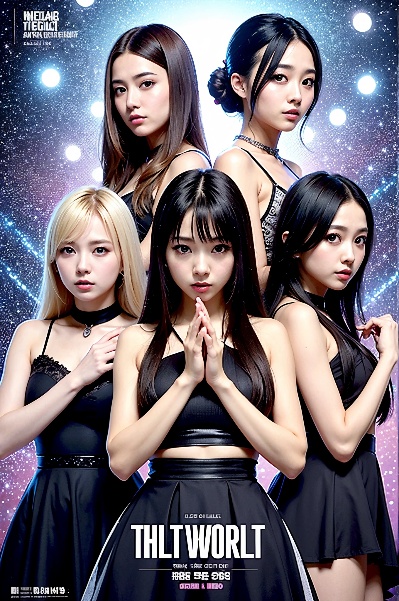 enhance details,concert poster, K-pop girl group, Korean girls, concert's name "Into The New World", concert date December 29th, magical style, poster's title "Into The New World", best qualtiy, Normal hands