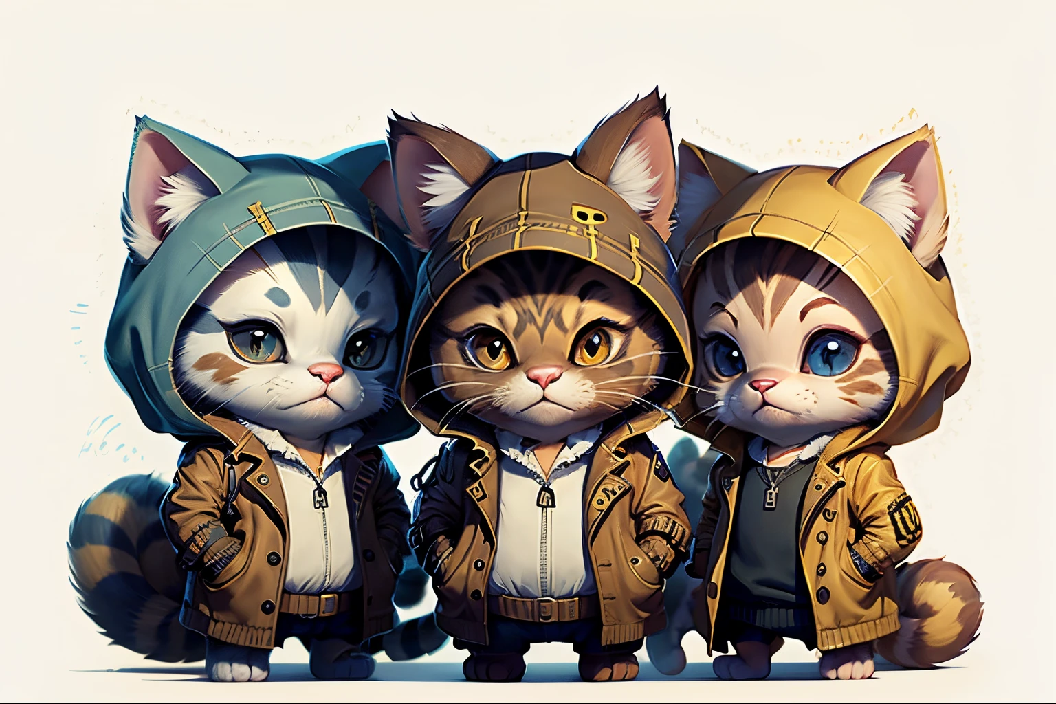 C4tt4stic, 2 mature kittens, Wearing a trench coat to school, Anthropomorphic cat, Fantasia、fluffly、