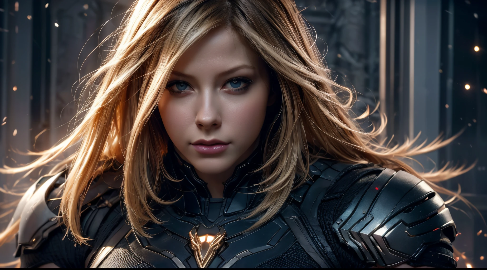 ((best qualtiy)), ((tmasterpiece)), (the detail:1.4), 3D, Delicate big eyes，A beautiful sci-fi female image,hdr（HighDynamicRange）,Ray traching,NVIDIA RTX,Hyper-Resolution,Unreal 5,Subsurface scattering、PBR Texture、post-proces、Anisotropy Filtering，Raised sexy，maximum definition and sharpnesany-Layer Textures、Albedo e mapas Speculares、Surface coloring、Accurate simulation of light-material interactions, perfectly proportions、rendering by octane、Two-colored light、largeaperture、Low ISO、White balance、the rule of thirds、8K raw data, (head to toe) , (superhero samurai), (((Avril Lavigne))), ((bodybuilder)), ((H-cup breast)), ((21 years old)),(((complete body)))