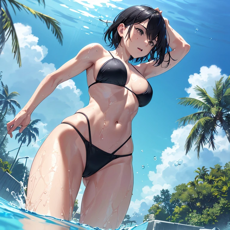 Una hermosa dama en bikini posando junto a una piscina,Asa Mitaka,NSFW,Obra maestra, better anatomy
, Ver al espectador, Cara hermosa
Una chica en bikini junto a la piscina mirando por encima del hombro, 1girl, solamente, ASS, swimsuit, bikini, descalzo, tag, al aire libre, Cielo, brown hair,mejor calidad, mirando al espectador,fullnude,small boobs